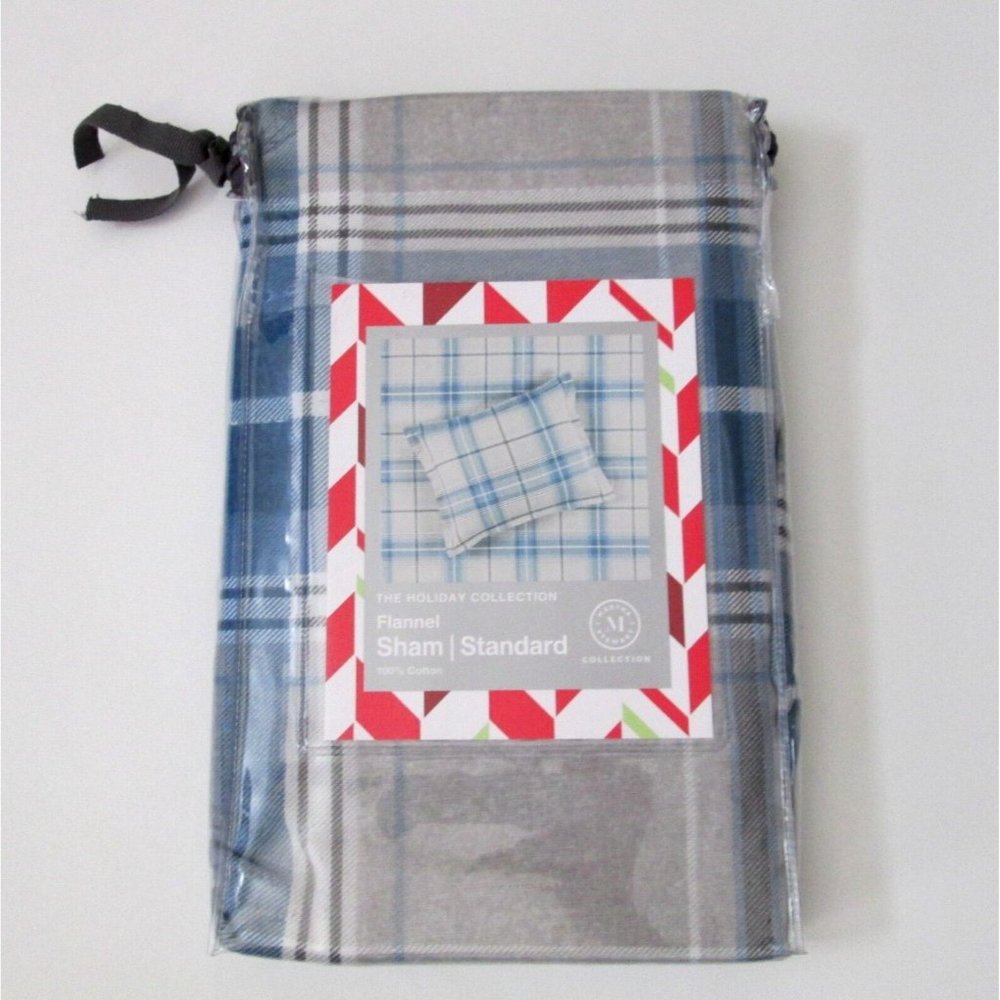 Martha Stewart Flannel Standard Sham Blue Plaid Holiday Collection Macys 2021